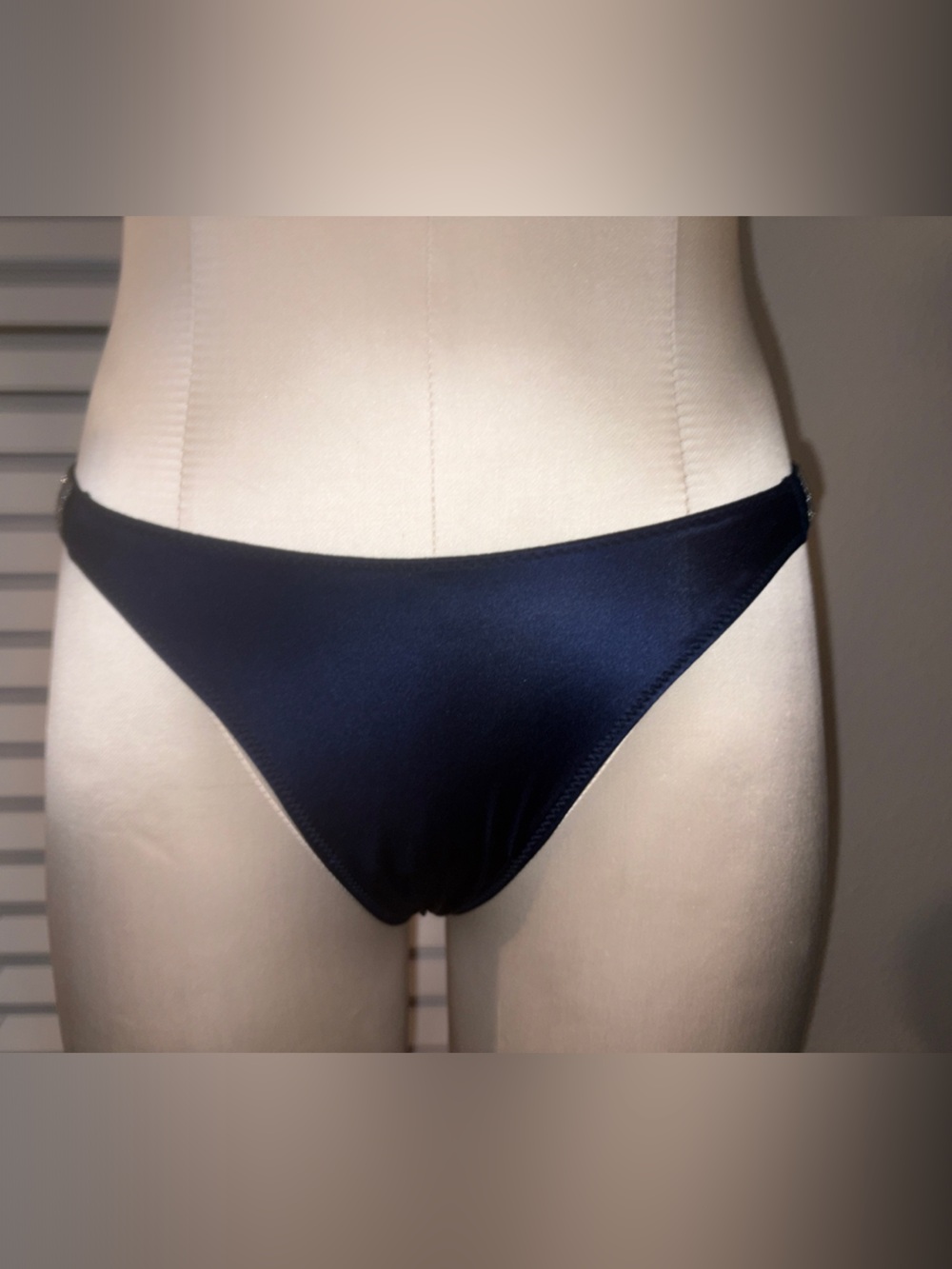 VS NWT Very Sexy Shine Strap Thong Navy Satin Bikini Panty -S